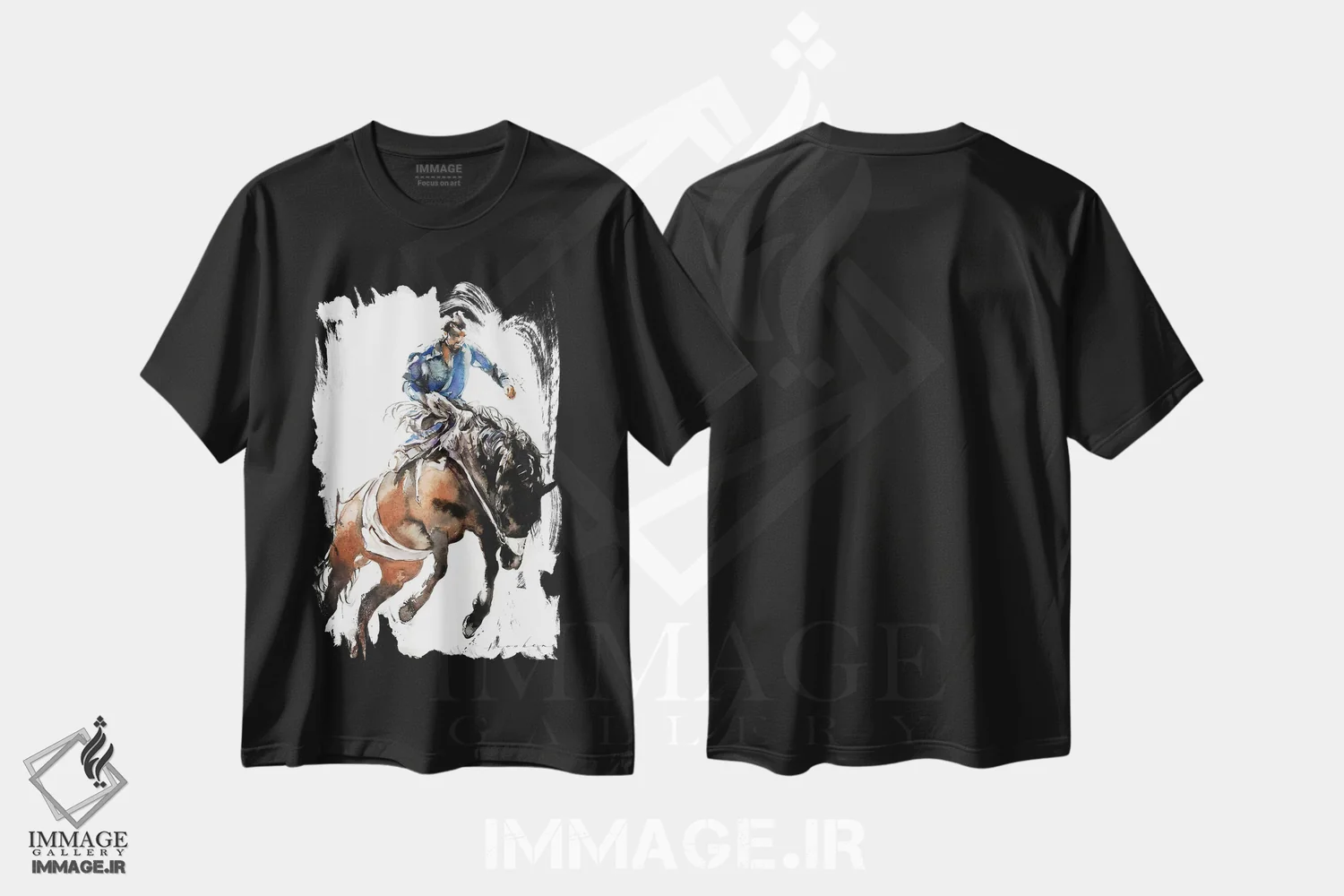 تیشرت مشکی طرح دار سواری بر برامبی، دکور معاصر اثر سو بنگ لیم | فروشگاه ایماژ