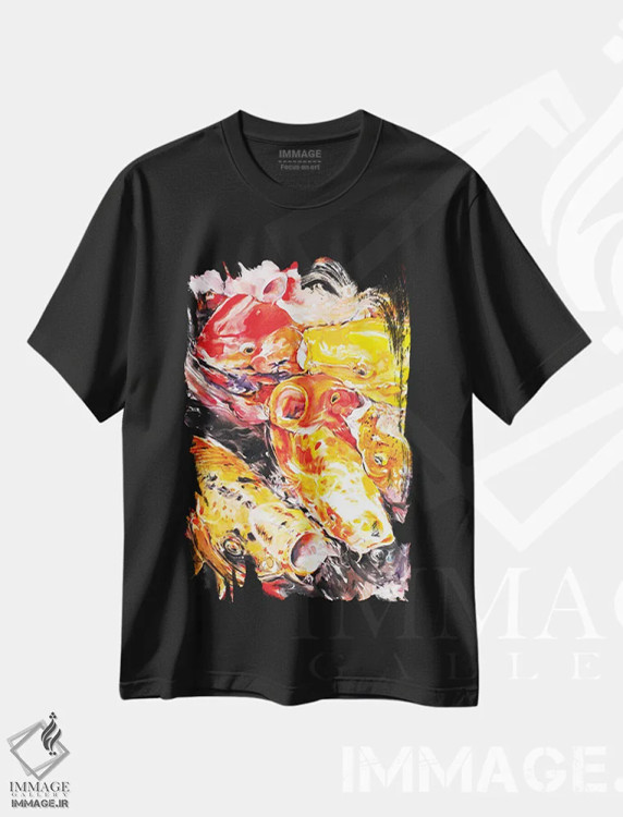 تیشرت مشکی طرح دار جذابیت ماهی کوی، دکور آسیایی اثر سو بنگ لیم | فروشگاه ایماژ