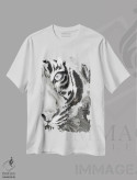 تیشرت سفید طرح دار ببر آبی III، هنر تزئینی سیاه و سفید اثر سو بنگ لیم | فروشگاه ایماژ