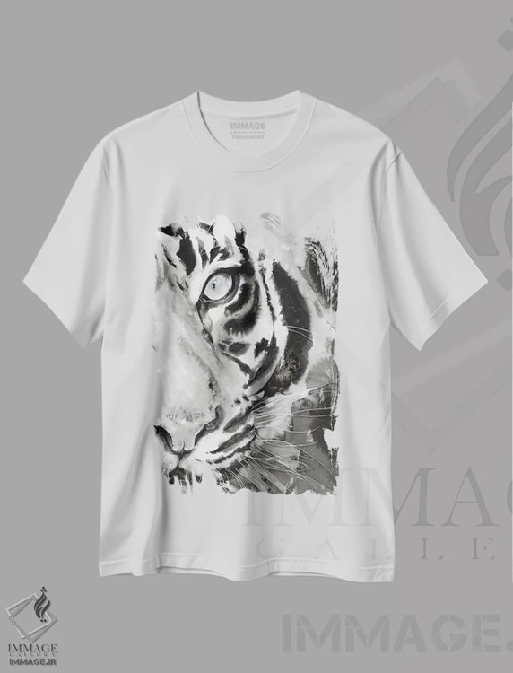 تیشرت سفید طرح دار ببر آبی III، هنر تزئینی سیاه و سفید اثر سو بنگ لیم | فروشگاه ایماژ