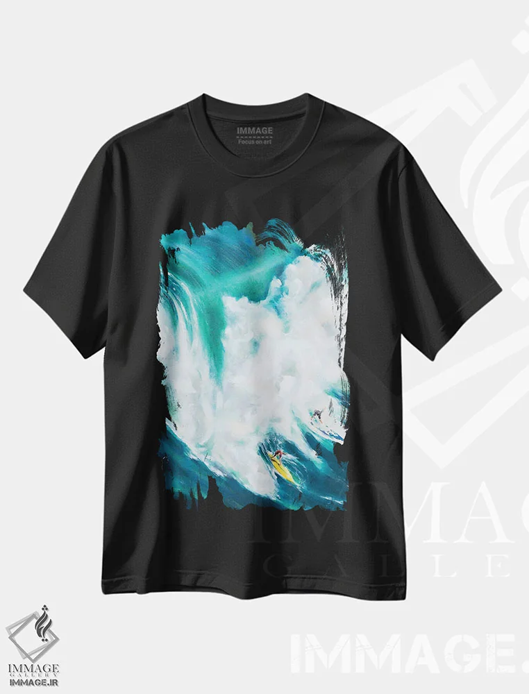 تیشرت مشکی طرح دار موج سواری افراطی، دکور ساحلی اثر سو بنگ لیم | فروشگاه ایماژ