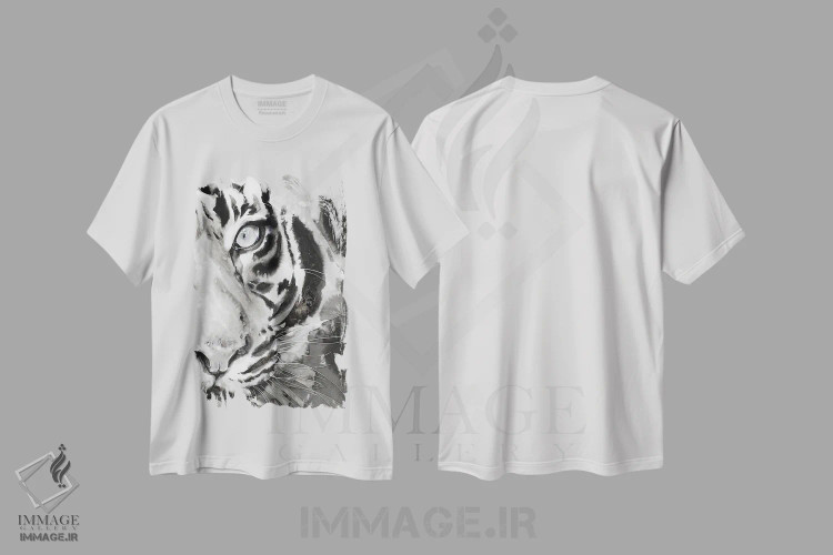 تیشرت سفید طرح دار ببر آبی III، هنر تزئینی سیاه و سفید اثر سو بنگ لیم | فروشگاه ایماژ