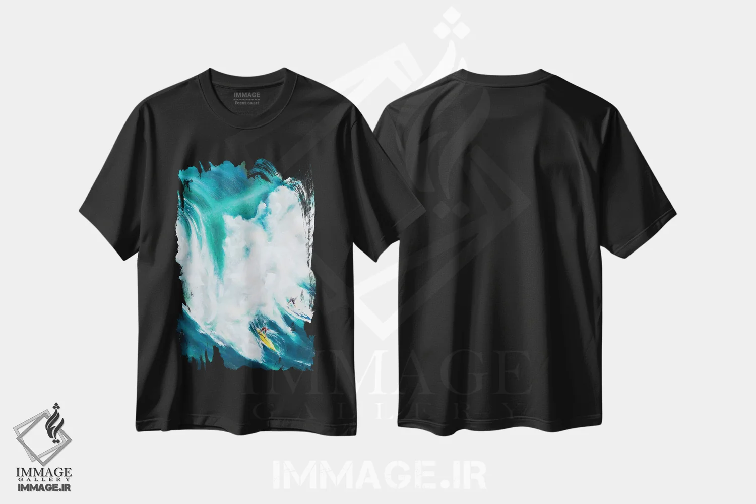 تیشرت مشکی طرح دار موج سواری افراطی، دکور ساحلی اثر سو بنگ لیم | فروشگاه ایماژ