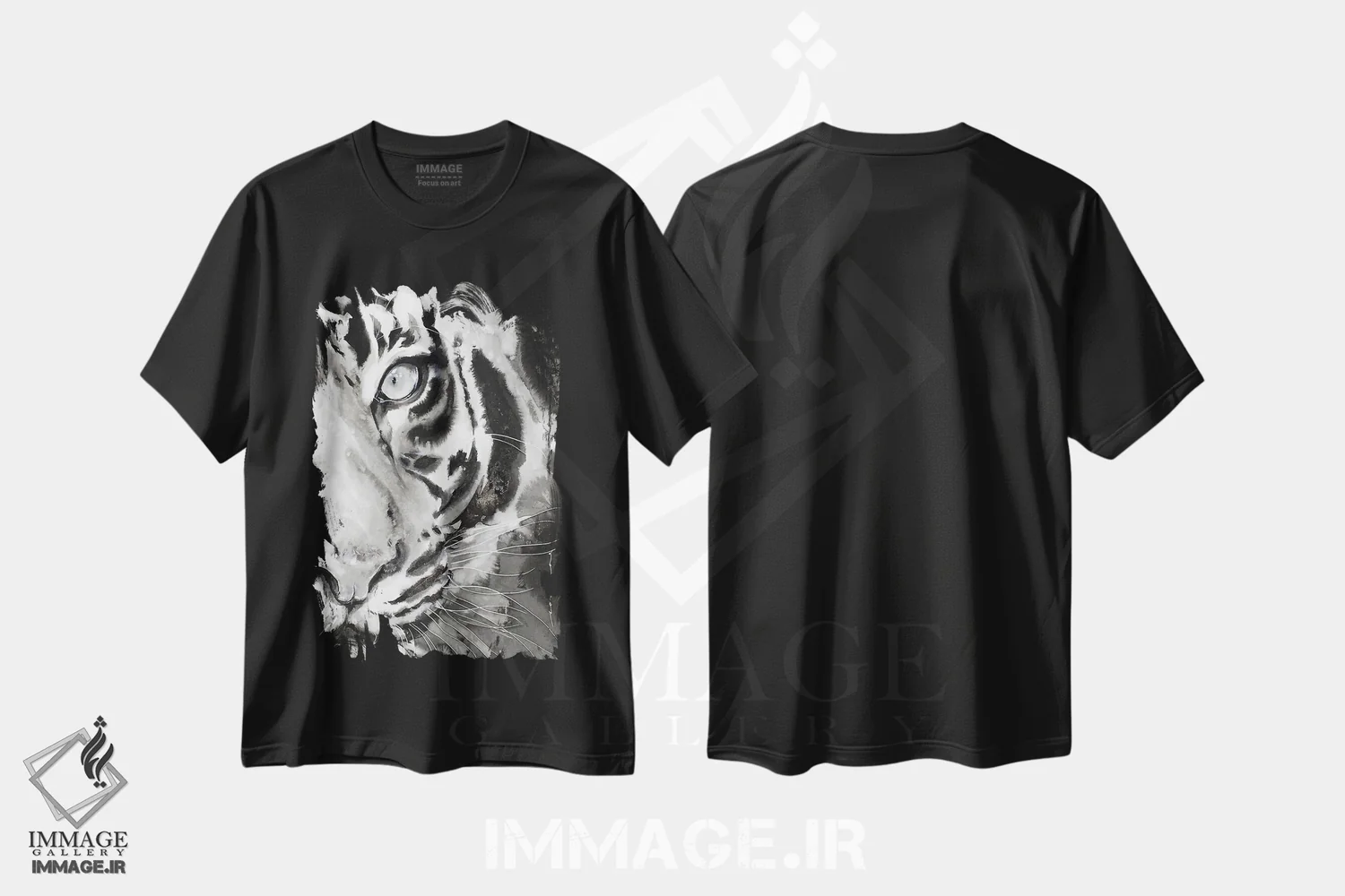 تیشرت مشکی طرح دار ببر آبی III، هنر تزئینی سیاه و سفید اثر سو بنگ لیم | immage.ir