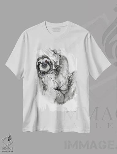 تیشرت سفید طرح دار تنبلی II، تزئینی اثر سو بنگ لیم | فروشگاه ایماژ