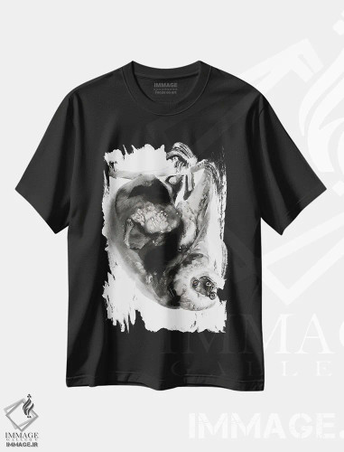 تیشرت مشکی طرح دار تنبلی I، هنر تزئینی سیاه و سفید اثر سو بنگ لیم | فروشگاه ایماژ
