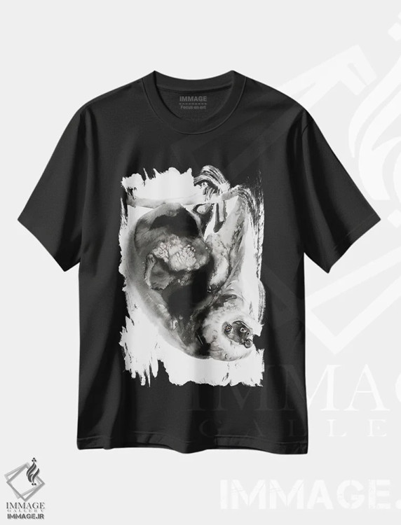 تیشرت مشکی طرح دار تنبلی I، هنر تزئینی سیاه و سفید اثر سو بنگ لیم | فروشگاه ایماژ