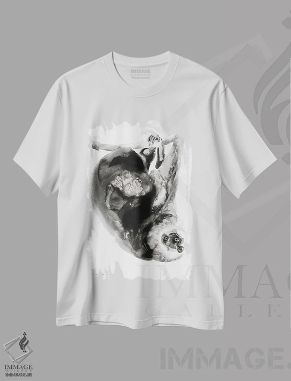 تیشرت سفید طرح دار تنبلی I، هنر تزئینی سیاه و سفید اثر سو بنگ لیم | immage.ir