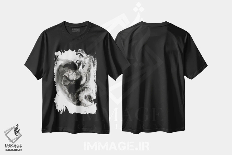 تیشرت مشکی طرح دار تنبلی I، هنر تزئینی سیاه و سفید اثر سو بنگ لیم | فروشگاه ایماژ