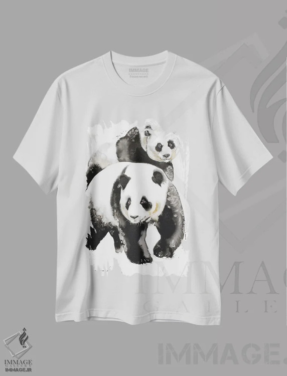 تیشرت سفید طرح دار جفت پاندا II، هنر تزئینی سیاه و سفید اثر سو بنگ لیم | فروشگاه ایماژ