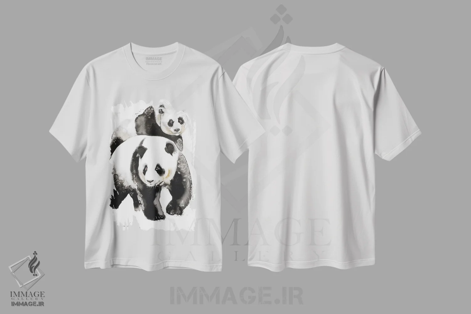 تیشرت سفید طرح دار جفت پاندا II، هنر تزئینی سیاه و سفید اثر سو بنگ لیم | فروشگاه ایماژ