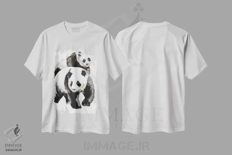 تیشرت سفید طرح دار جفت پاندا II، هنر تزئینی سیاه و سفید اثر سو بنگ لیم | فروشگاه ایماژ