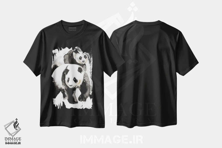 تیشرت مشکی طرح دار جفت پاندا II، هنر تزئینی سیاه و سفید اثر سو بنگ لیم | immage.ir