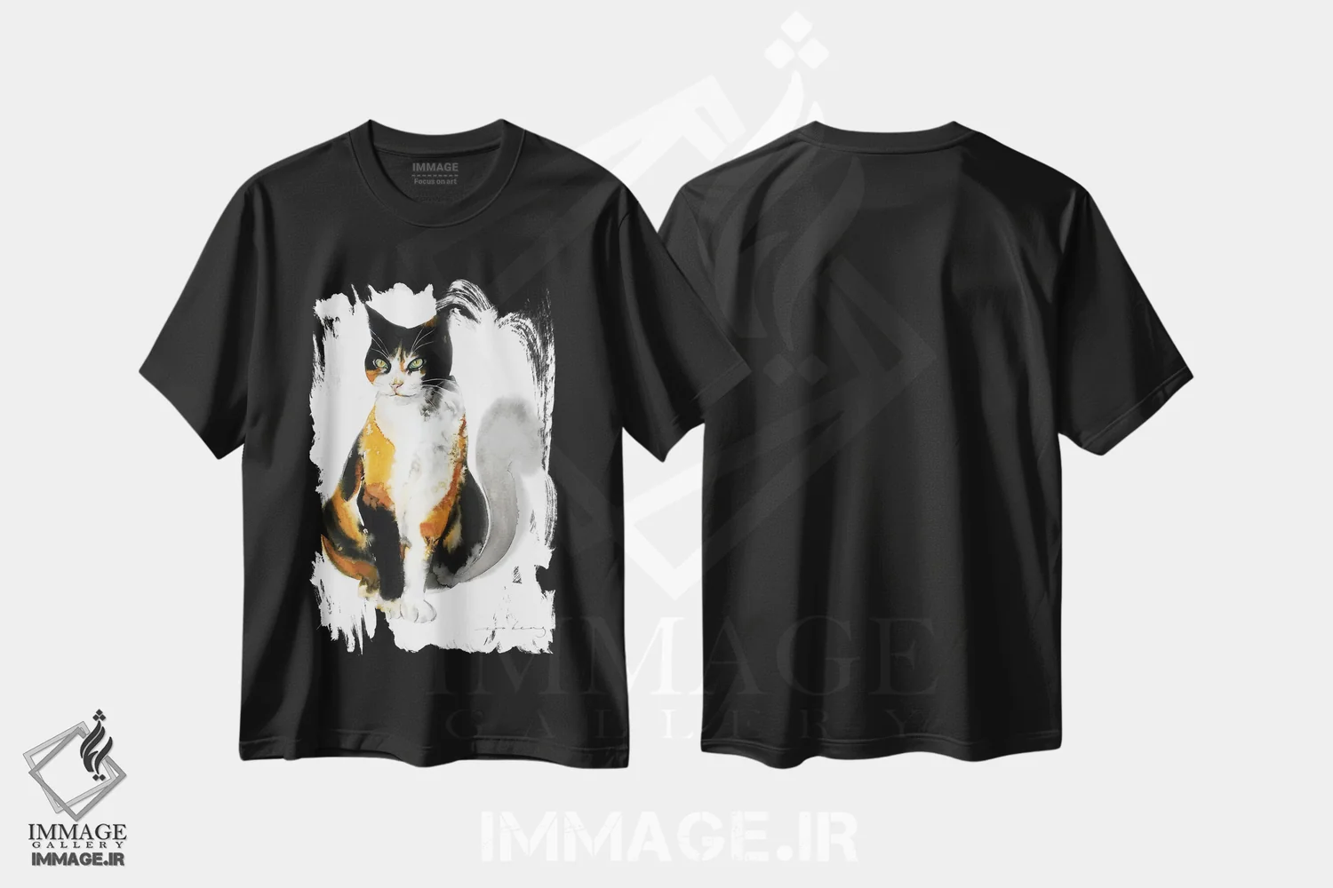 تیشرت مشکی طرح دار گربه منتظر، تزئینی اثر سو بنگ لیم | فروشگاه ایماژ