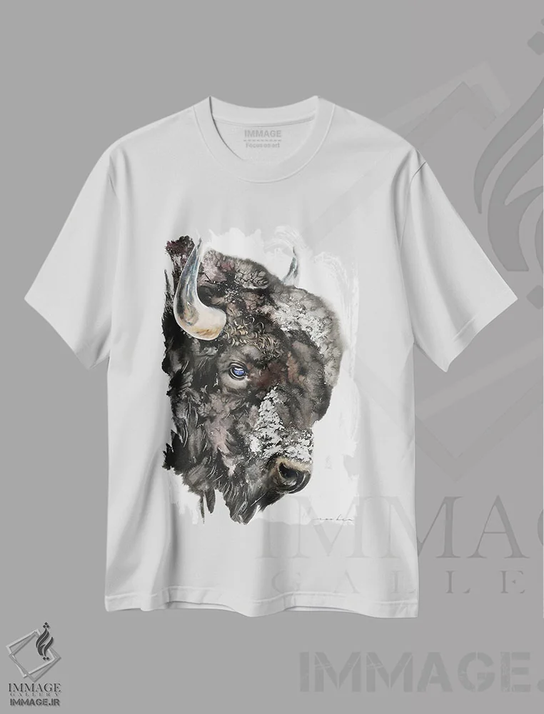 تیشرت سفید طرح دار گاومیش وحشی، تزئینی اثر سو بنگ لیم | فروشگاه ایماژ