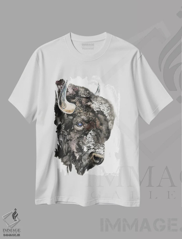 تیشرت سفید طرح دار گاومیش وحشی، تزئینی اثر سو بنگ لیم | فروشگاه ایماژ