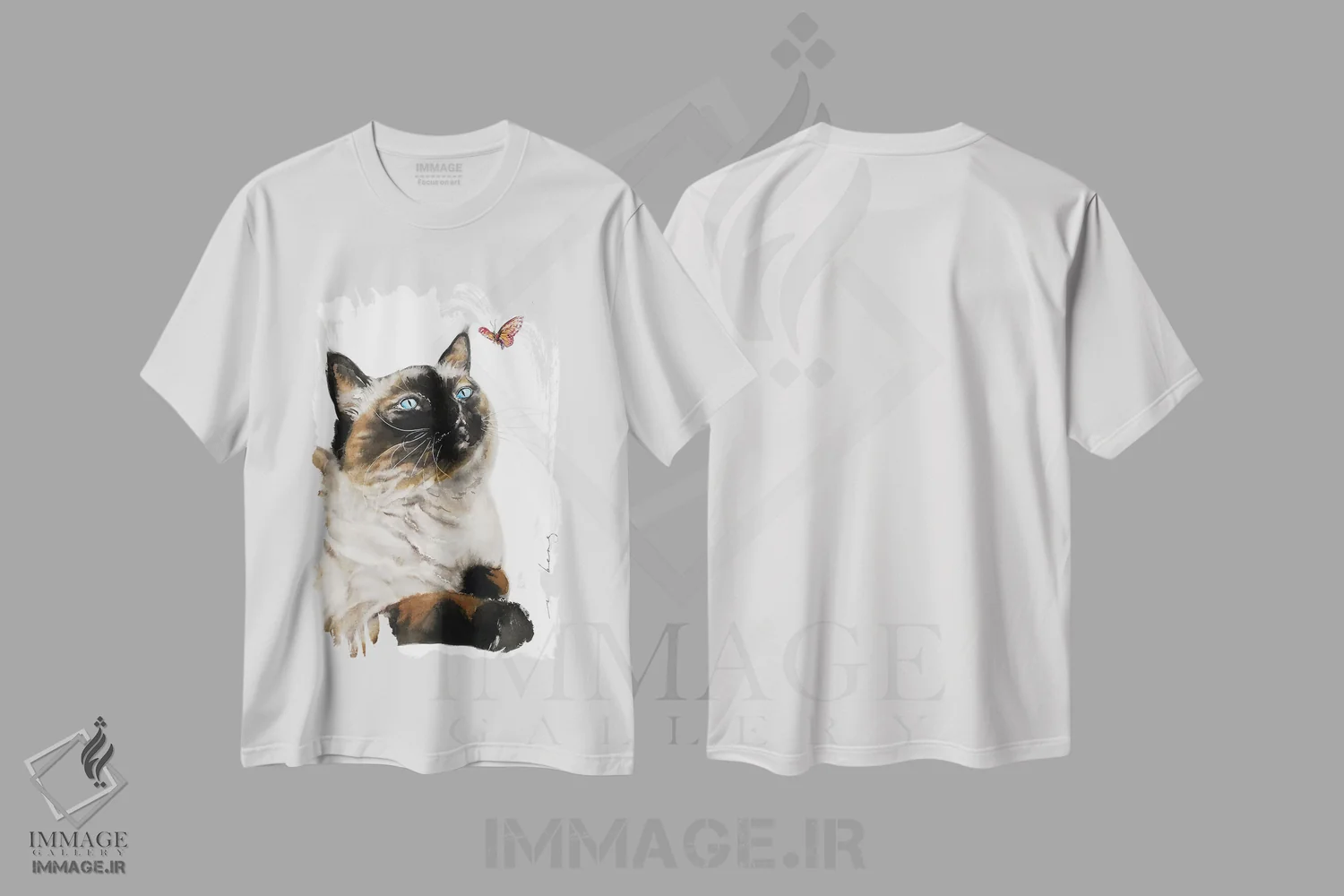 تیشرت سفید طرح دار گربه خیره، دکور معاصر اثر سو بنگ لیم | فروشگاه ایماژ