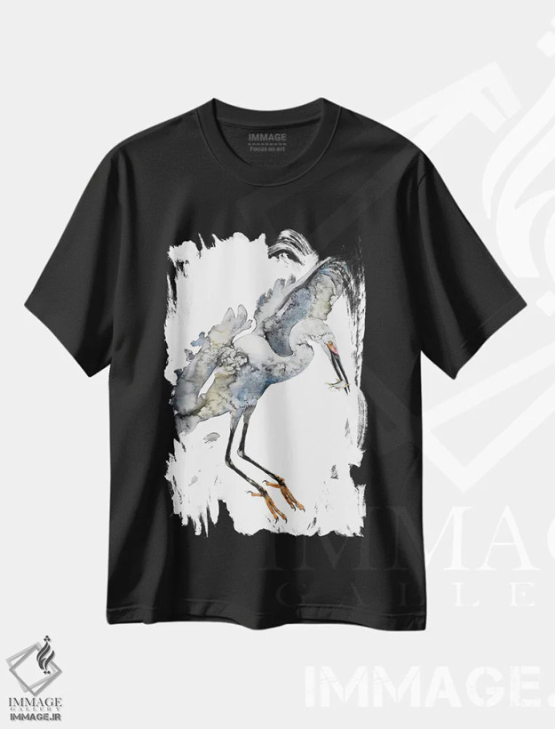 تیشرت مشکی طرح دار هارمونی حواصیل ها، دکور آسیایی اثر سو بنگ لیم | فروشگاه ایماژ