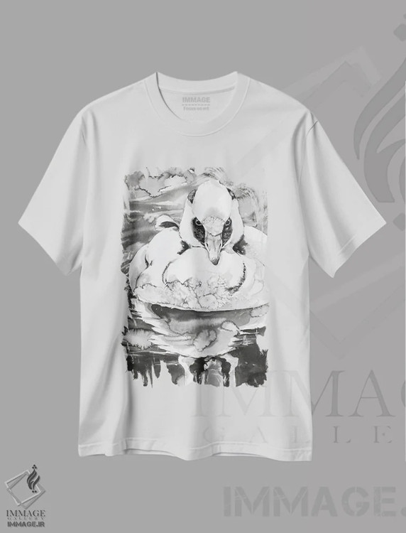 تیشرت سفید طرح دار افسون اردک نر، هنر تزئینی سیاه و سفید اثر سو بنگ لیم | فروشگاه ایماژ