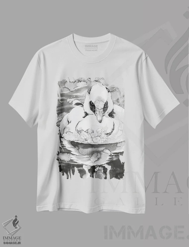 تیشرت سفید طرح دار افسون اردک نر، هنر تزئینی سیاه و سفید اثر سو بنگ لیم | فروشگاه ایماژ
