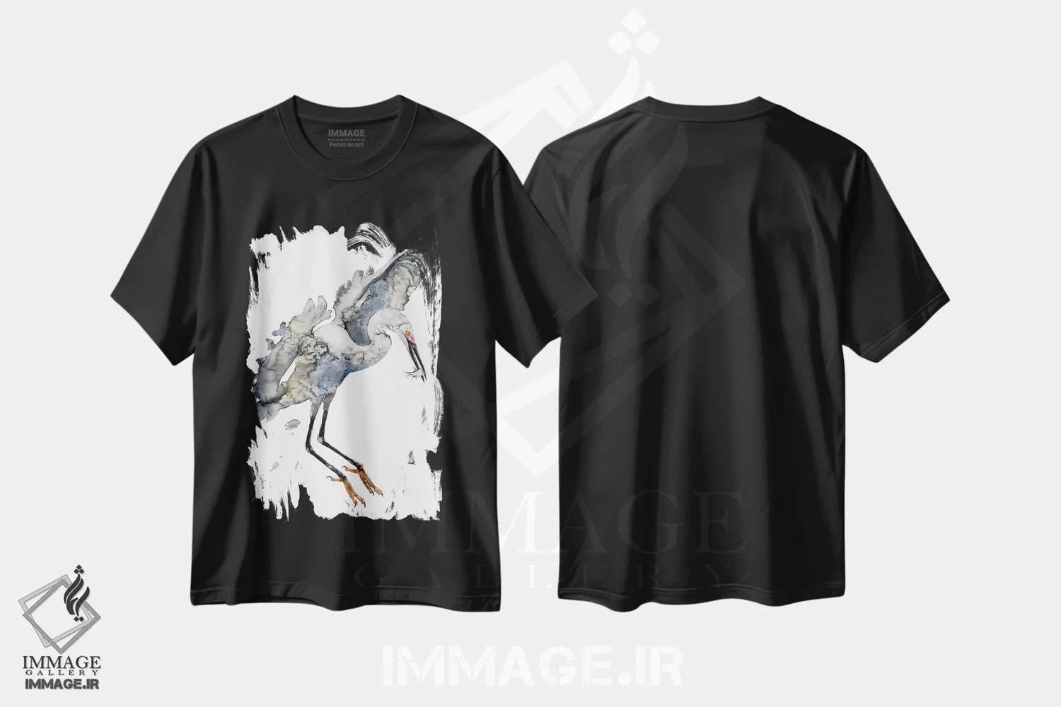 تیشرت مشکی طرح دار هارمونی حواصیل ها، دکور آسیایی اثر سو بنگ لیم | فروشگاه ایماژ