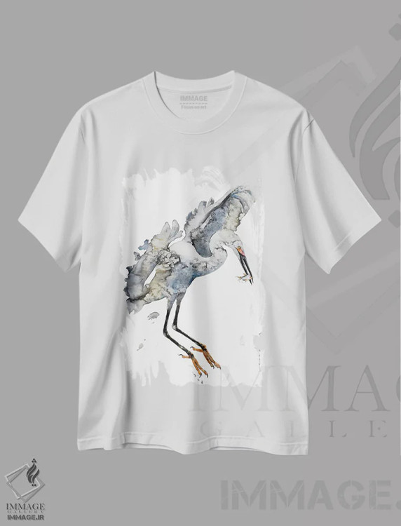 تیشرت سفید طرح دار هارمونی حواصیل ها، دکور آسیایی اثر سو بنگ لیم | immage.ir
