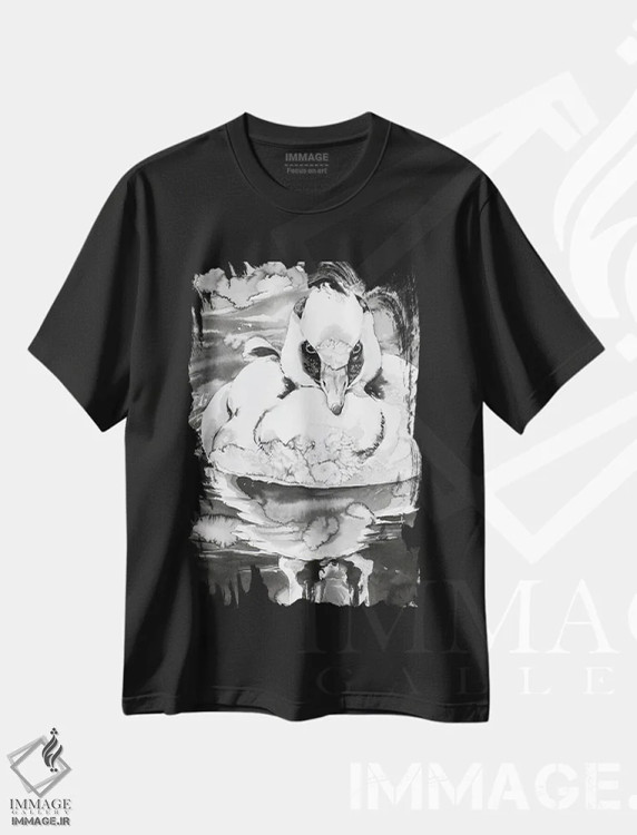 تیشرت مشکی طرح دار افسون اردک نر، هنر تزئینی سیاه و سفید اثر سو بنگ لیم | immage.ir
