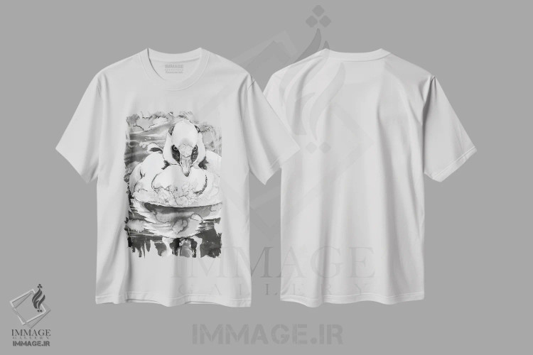 تیشرت سفید طرح دار افسون اردک نر، هنر تزئینی سیاه و سفید اثر سو بنگ لیم | فروشگاه ایماژ