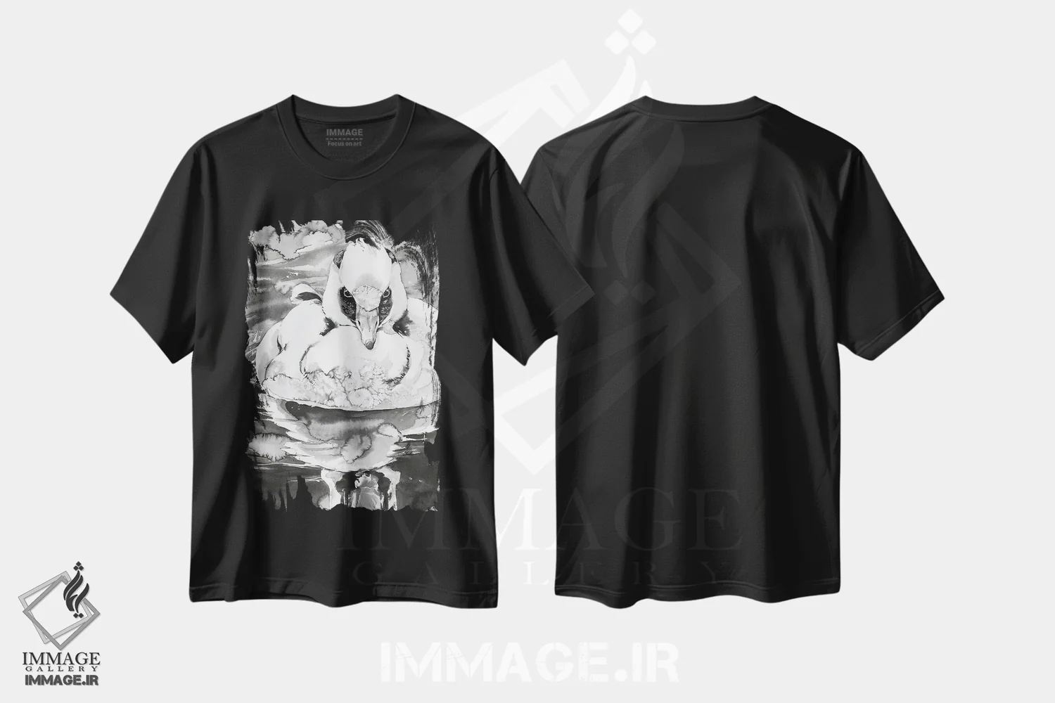 تیشرت مشکی طرح دار افسون اردک نر، هنر تزئینی سیاه و سفید اثر سو بنگ لیم | immage.ir