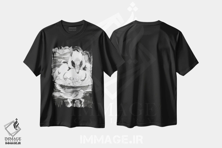 تیشرت مشکی طرح دار افسون اردک نر، هنر تزئینی سیاه و سفید اثر سو بنگ لیم | immage.ir