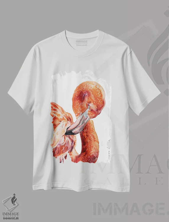 تیشرت سفید طرح دار شیک پوشی فلامینگو، دکور ساحلی اثر سو بنگ لیم | فروشگاه ایماژ