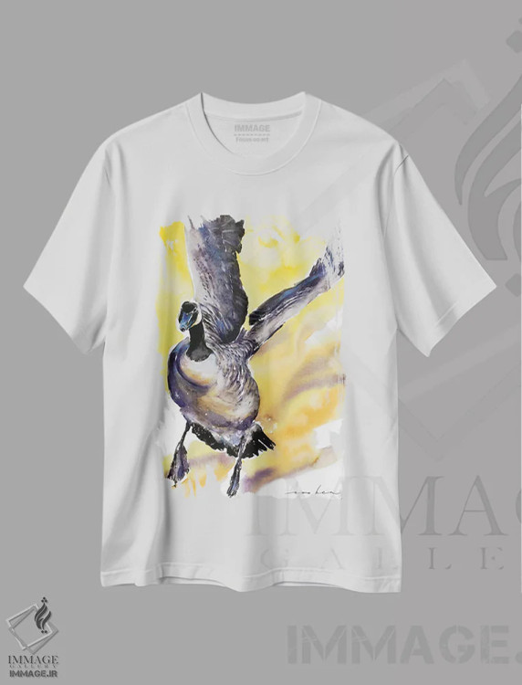 تیشرت سفید طرح دار پرواز غاز نر، هنر فاخر معاصر اثر سو بنگ لیم | فروشگاه ایماژ