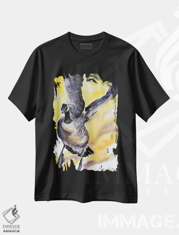 تیشرت مشکی طرح دار پرواز غاز نر، هنر فاخر معاصر اثر سو بنگ لیم | immage.ir