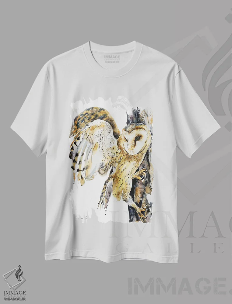 تیشرت سفید طرح دار غریزه جغد، هنر فاخر معاصر اثر سو بنگ لیم | فروشگاه ایماژ