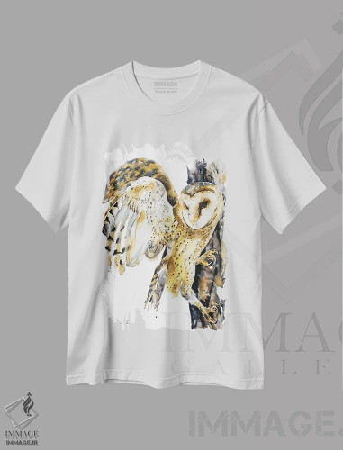تیشرت سفید طرح دار غریزه جغد، هنر فاخر معاصر اثر سو بنگ لیم | فروشگاه ایماژ