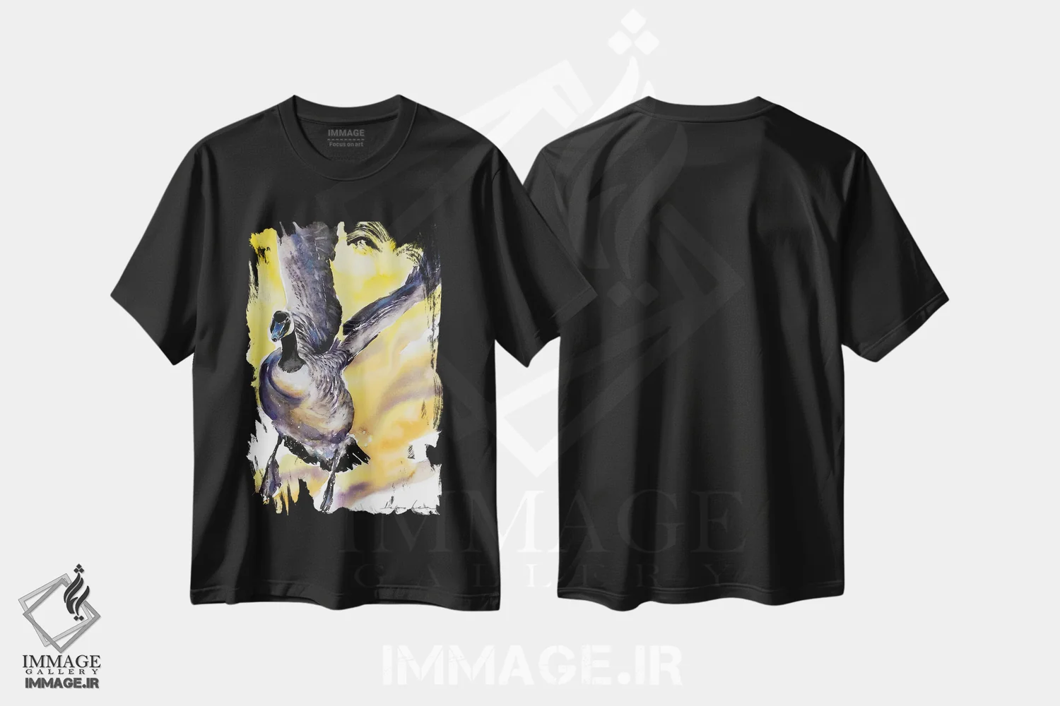 تیشرت مشکی طرح دار پرواز غاز نر، هنر فاخر معاصر اثر سو بنگ لیم | immage.ir