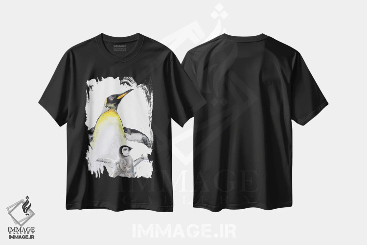 تیشرت مشکی طرح دار خانواده پنگوئن ها، هنر فاخر معاصر اثر سو بنگ لیم | فروشگاه ایماژ