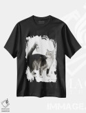 تیشرت مشکی طرح دار دم گربه، هنر تزئینی سیاه و سفید اثر سو بنگ لیم | فروشگاه ایماژ