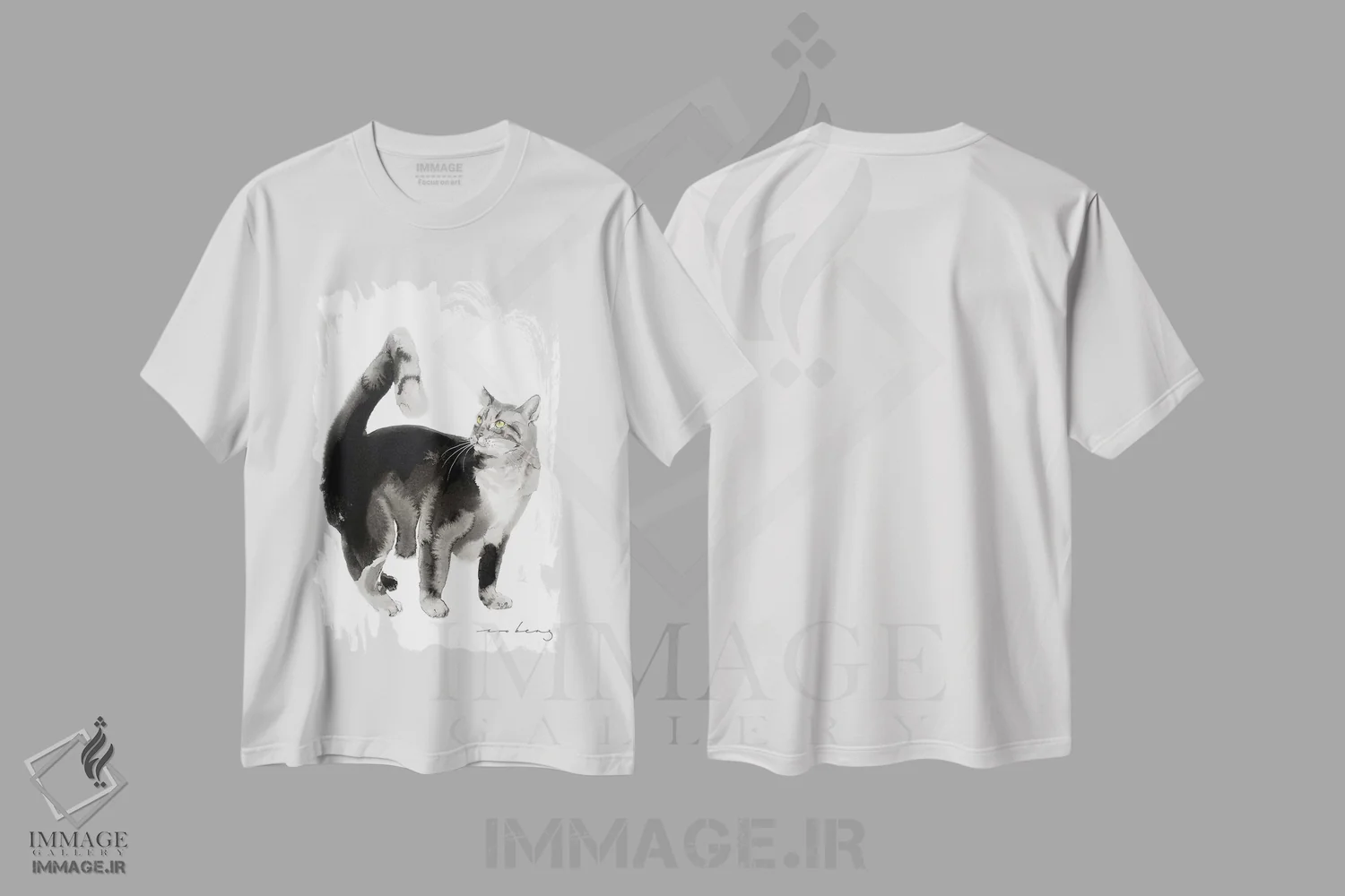 تیشرت سفید طرح دار دم گربه، هنر تزئینی سیاه و سفید اثر سو بنگ لیم | immage.ir
