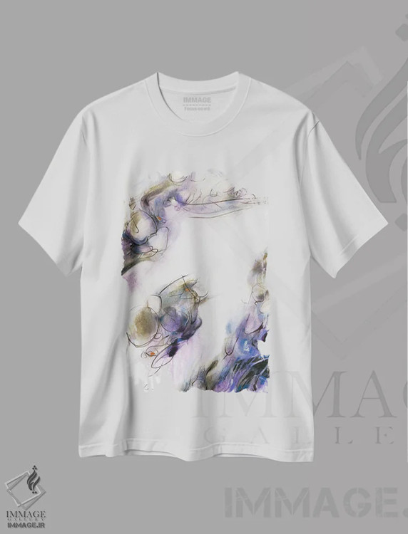 تیشرت سفید طرح دار چشم انداز انتزاعی با مه صبحگاهی اثر سو بنگ لیم | فروشگاه ایماژ