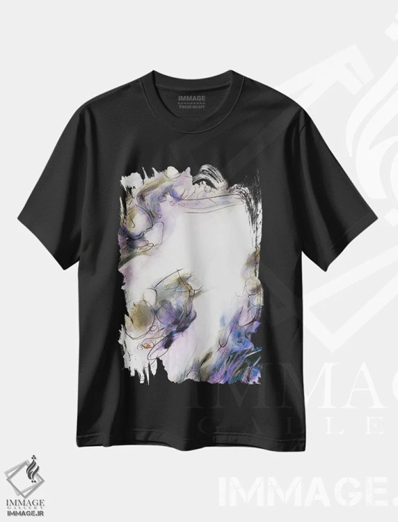 تیشرت مشکی طرح دار چشم انداز انتزاعی با مه صبحگاهی اثر سو بنگ لیم | immage.ir