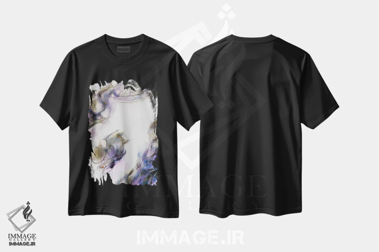 تیشرت مشکی طرح دار چشم انداز انتزاعی با مه صبحگاهی اثر سو بنگ لیم | immage.ir