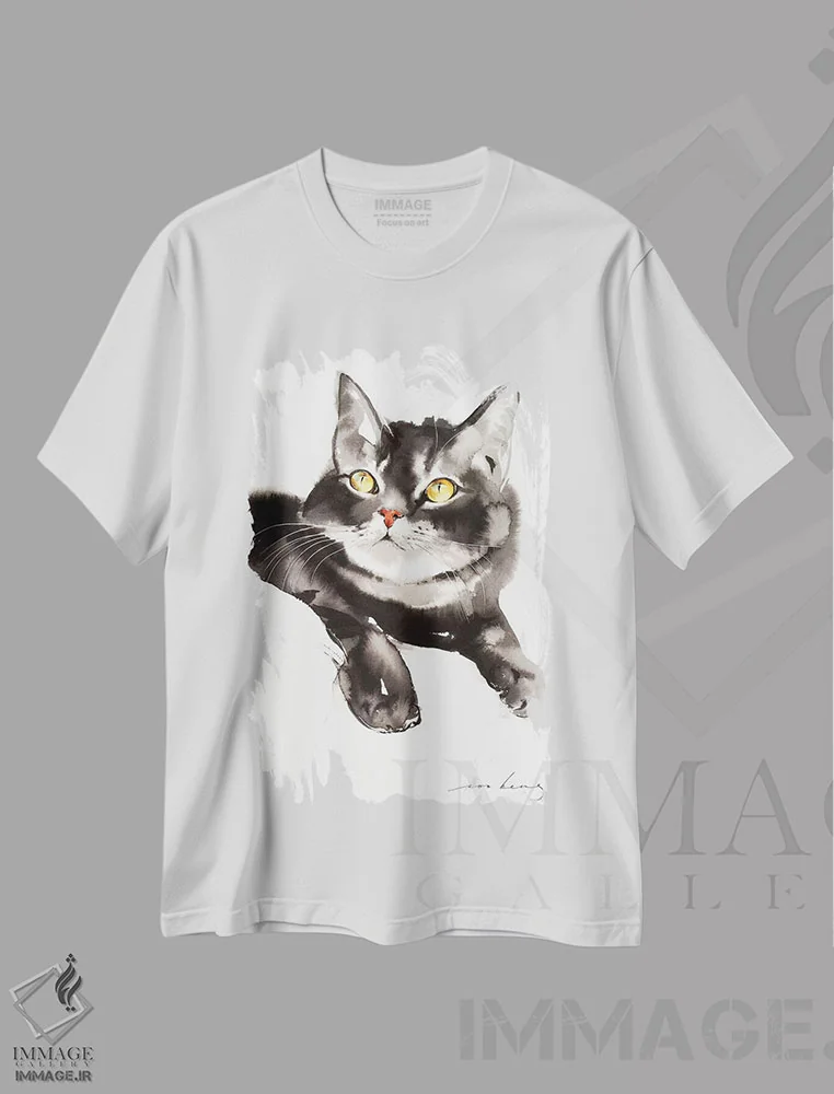 تیشرت سفید طرح دار بچه گربه راحت، مدیوم اثر سو بنگ لیم | فروشگاه ایماژ