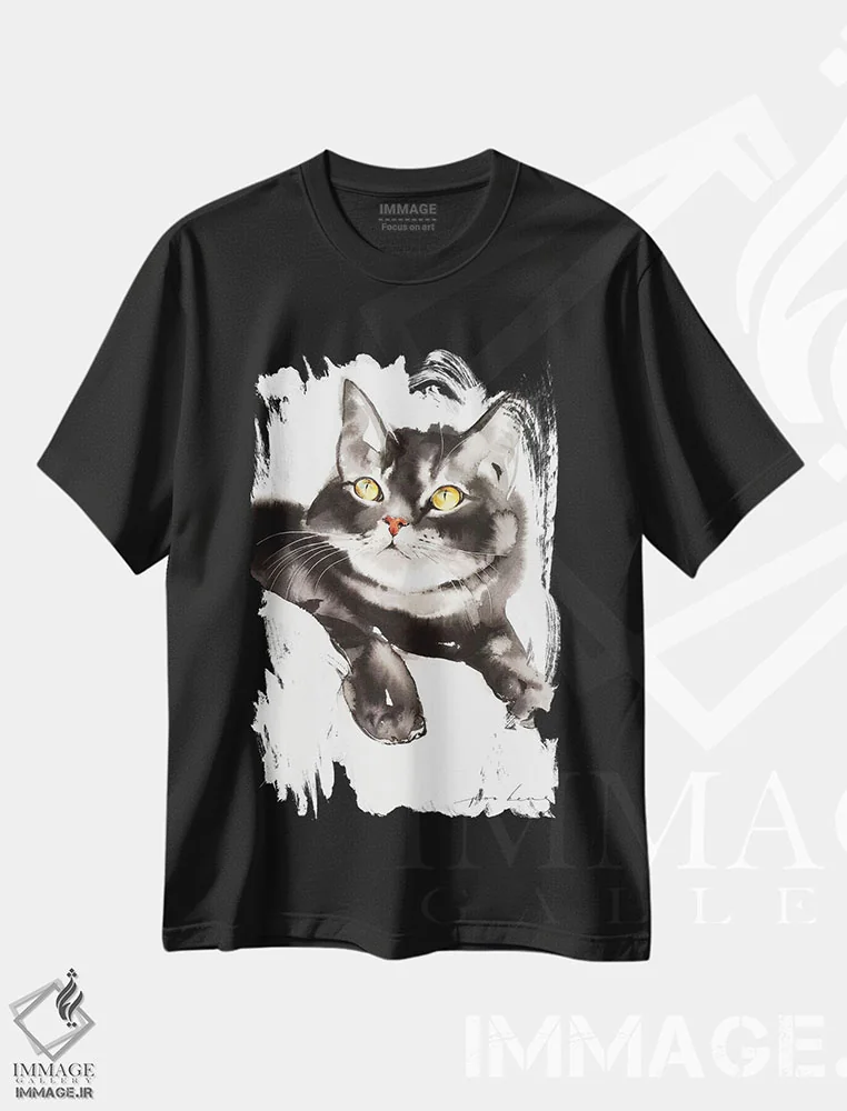 تیشرت مشکی طرح دار بچه گربه راحت، مدیوم اثر سو بنگ لیم | immage.ir