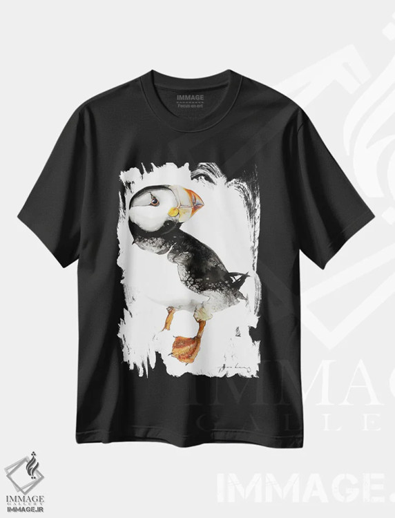 تیشرت مشکی طرح دار شگفتی ماهی مرغ دریایی، دکور معاصر اثر سو بنگ لیم | فروشگاه ایماژ