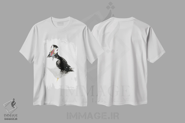 تیشرت سفید طرح دار لذت ماهی مرغ دریایی، دکور معاصر اثر سو بنگ لیم | فروشگاه ایماژ