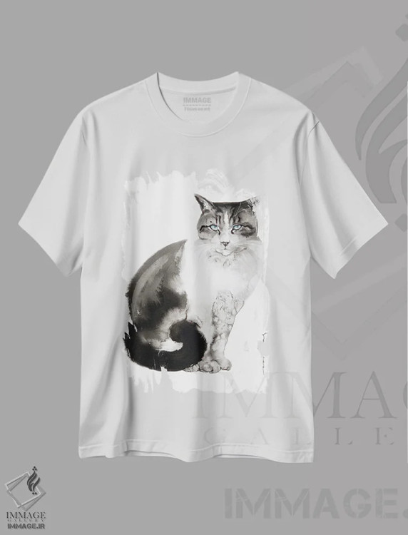 تیشرت سفید طرح دار جذابیت گربه سان، تزئینی اثر سو بنگ لیم | فروشگاه ایماژ