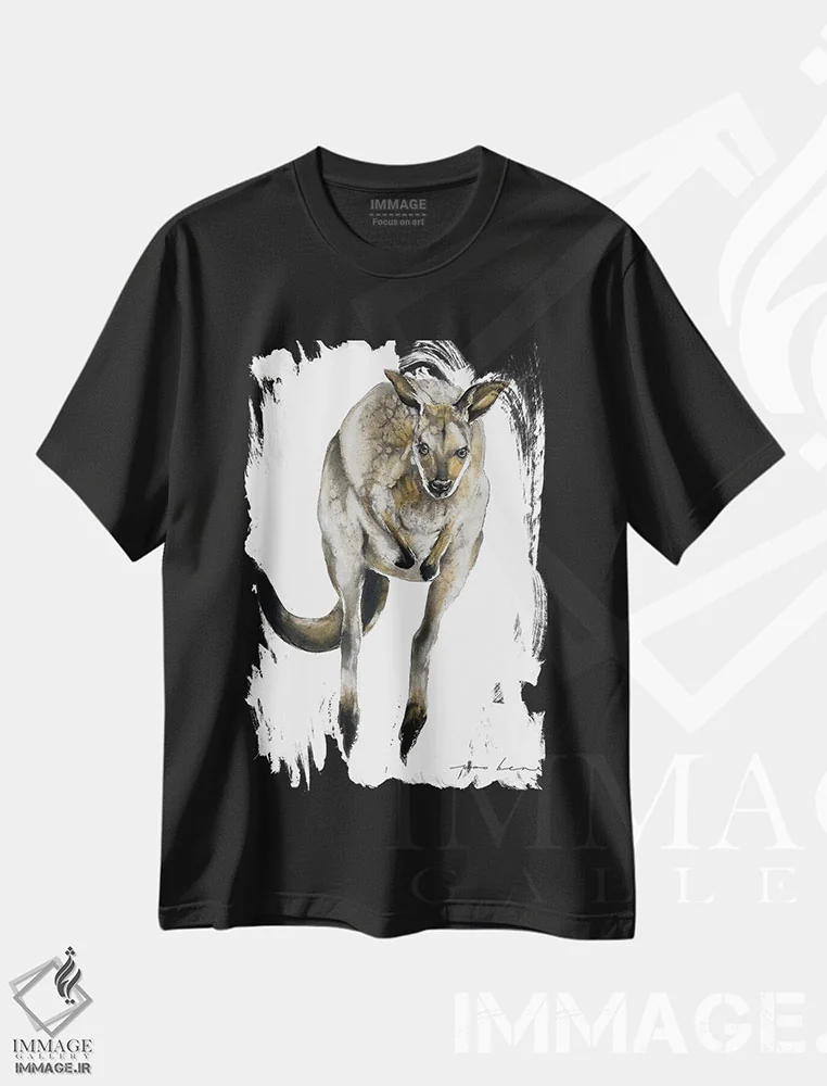 تیشرت مشکی طرح دار کانگورو استرالیایی، تزئینی اثر سو بنگ لیم | فروشگاه ایماژ