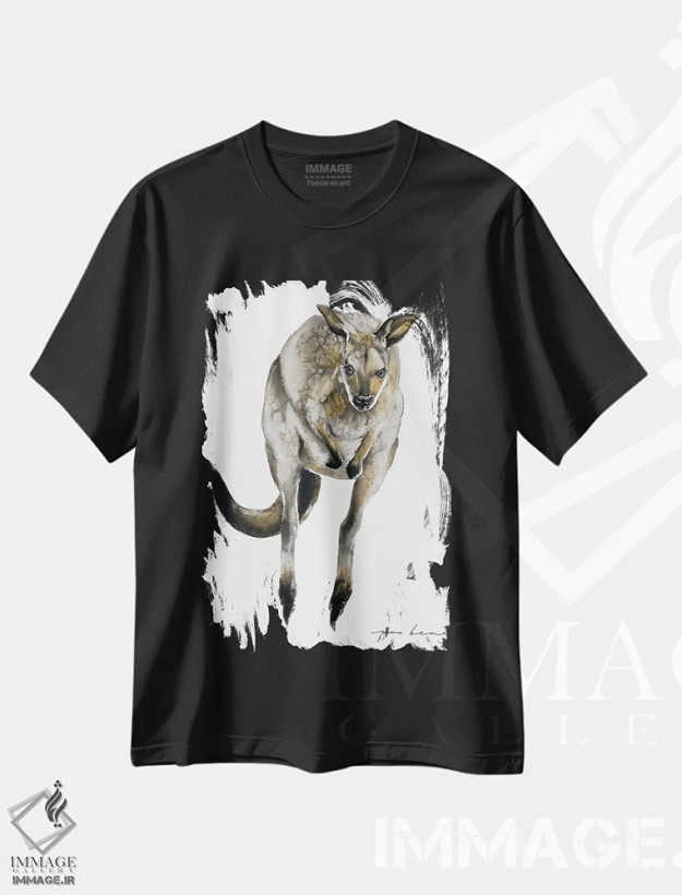 تیشرت مشکی طرح دار کانگورو استرالیایی، تزئینی اثر سو بنگ لیم | فروشگاه ایماژ