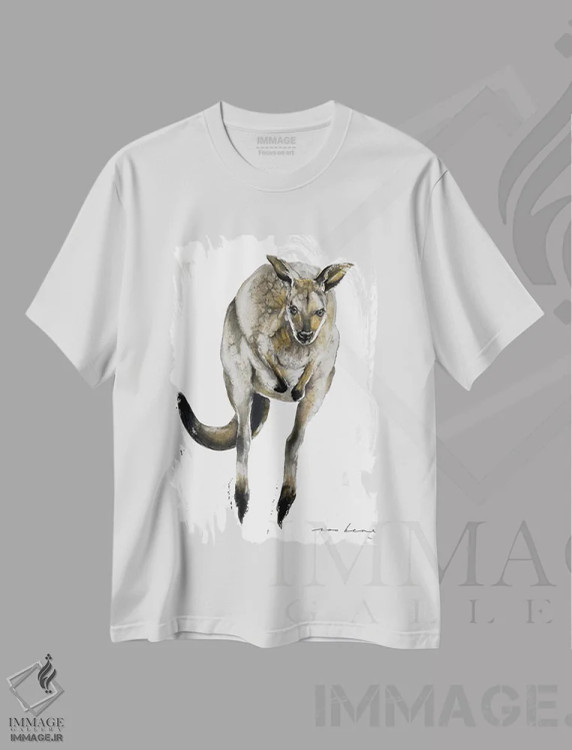 تیشرت سفید طرح دار کانگورو استرالیایی، تزئینی اثر سو بنگ لیم | immage.ir
